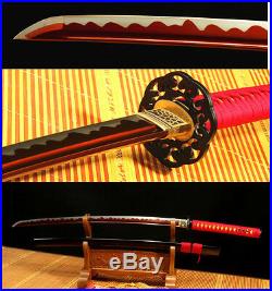 1095 Carbon Steel Red Blade Iron Tsuba Japanese Samurai Sword Katana Sharp