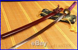 41 Damascus Folded Steel Red Japanese Samurai Sword Katana Iron Tsuba