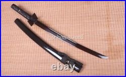 9260 Spring Steel Wakizashi Japanese Samurai Ninjato Sword Square Tsuba Black