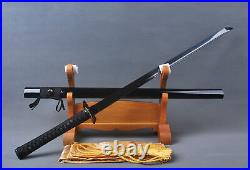 All Black Ninja Musashi Straight Sword Iron Square Tsuba Sharp Japanese Ninjato