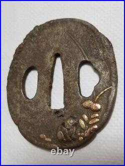 Antique Copper inlay Plant & Dog Iron Tsuba Japanese Rare Sword katana Japan Antique Copper inlay Plant & Dog Iron Tsuba Japanese Rare Sword katana Japan