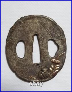 Antique Copper inlay Plant & Dog Iron Tsuba Japanese Rare Sword katana Japan Antique Copper inlay Plant & Dog Iron Tsuba Japanese Rare Sword katana Japan