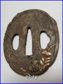 Antique Copper inlay Plant & Dog Iron Tsuba Japanese Rare Sword katana Japan Antique Copper inlay Plant & Dog Iron Tsuba Japanese Rare Sword katana Japan