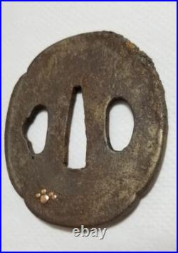 Antique Copper inlay Plant & Dog Iron Tsuba Japanese Rare Sword katana Japan Antique Copper inlay Plant & Dog Iron Tsuba Japanese Rare Sword katana Japan