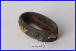 Antique Fuchigashira FuchiKashira Plum Blossom Shakudo SwordFitting Edo Japan