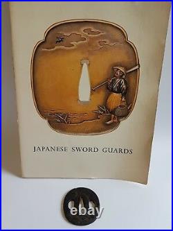Antique Iron Signed Tsuba Edo Era Japanese Sword Guard Samurai Katana Rare 04