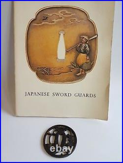 Antique Iron Signed Tsuba Edo Era Japanese Sword Guard Samurai Katana Rare 06