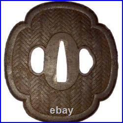 Antique Iron Tsuba Box Edo Japanese Rare young grass Pattern Sword katana Japan Antique Iron Tsuba Box Edo Japanese Rare young grass Pattern Sword katana Japan