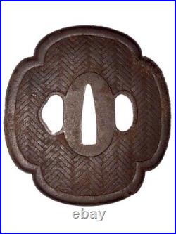 Antique Iron Tsuba Box Edo Japanese Rare young grass Pattern Sword katana Japan Antique Iron Tsuba Box Edo Japanese Rare young grass Pattern Sword katana Japan