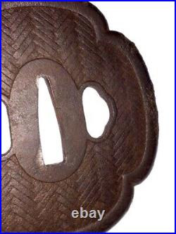 Antique Iron Tsuba Box Edo Japanese Rare young grass Pattern Sword katana Japan Antique Iron Tsuba Box Edo Japanese Rare young grass Pattern Sword katana Japan