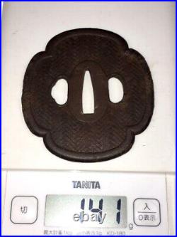 Antique Iron Tsuba Box Edo Japanese Rare young grass Pattern Sword katana Japan Antique Iron Tsuba Box Edo Japanese Rare young grass Pattern Sword katana Japan