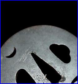 Antique Iron Tsuba Moon and Goose Design, Signature Unreadable