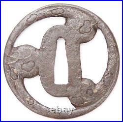 Antique Japanese Iron Tsuba Heianjo Tomoe Mitsudomoe Swirl Samurai Sword Guard