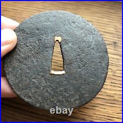 Antique Japanese Iron Tsuba with NBTHK Certification Paper Round Humble Plain