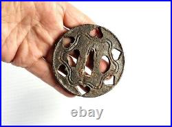 Antique Japanese Iron Tsuba with Pierced Heart Design