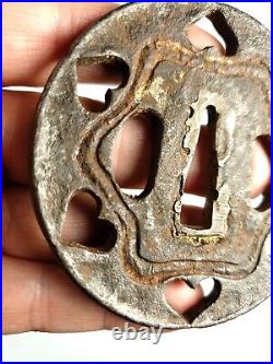 Antique Japanese Iron Tsuba with Pierced Heart Design