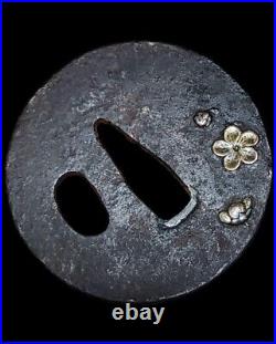 Antique Japanese Sword Guard Tsuba Plum Blossom Design, Iron, 67g Antique Japanese Sword Guard Tsuba Plum Blossom Design, Iron, 67g