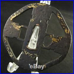 Antique Japanese TSUBA Cross Kamon Octagon Iron samurai katana Sword's parts Edo