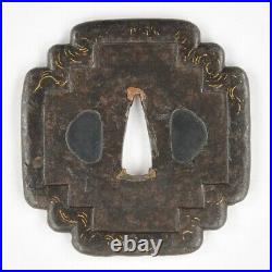 Antique Rare Tsuba Japanese Edo Era Gold Inlay Cloud Design Sword katana Japan Antique Rare Tsuba Japanese Edo Era Gold Inlay Cloud Design Sword katana Japan