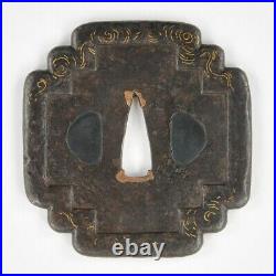 Antique Rare Tsuba Japanese Edo Era Gold Inlay Cloud Design Sword katana Japan Antique Rare Tsuba Japanese Edo Era Gold Inlay Cloud Design Sword katana Japan