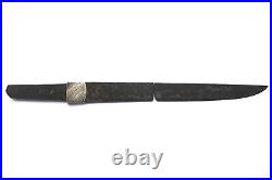 Antique japanese broken tanto with silver plated habaki sword katana tsuba armor