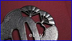 Antique japanese sword tsuba Fan design Sukashi iron