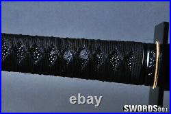 Black Japanese Ninja Sword Carbon Steel Straight Sharp Blade Iron Square Tsuba