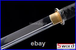 Black Ninja Sword Japanese Samurai Ninjato Carbon Steel StraightBlade Iron Tsuba