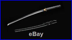Clay Tempered Black Katana Rattan Saya Japanese Sword 1095 Steel Iron Tsuba