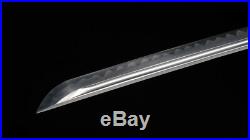 Clay Tempered Black Katana Rattan Saya Japanese Sword 1095 Steel Iron Tsuba