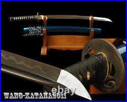 Clay Tempered Folded 1095 Carbon Steel Wakizashi Japanese Sword Iron Tsuba Sharp