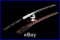 Clay tempered t-10 folded steel japanese samurai katana iron flower tsuba sword