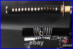 Cool Black Japanese Samurai Katana Sword Manganese Steel Sharp Blade Iron Tsuba