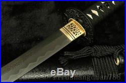 Damascus Folded Steel Japanese Samurai Sword Katana Iron Tsuba Black Saya