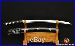 Damascus Folded Steel Samurai Sword Japanese Wakizashi Iron Tsuba Leather Ito