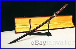 Damascus Steel Clay Tempered Red Japanese Samurai Sword Katana Iron Tsuba