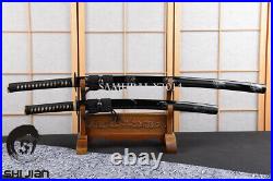 Damascus folded steel Japanese samurai swords set iron tsuba katana + wakizashi