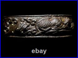 Edo Iron Fuchi Kashira by Mogarashi Nyudo Soten with Bold Cloud Dragon Design JP Edo Iron Fuchi Kashira by Mogarashi Nyudo Soten with Bold Cloud Dragon Design JP