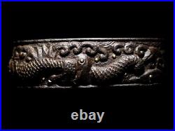 Edo Iron Fuchi Kashira by Mogarashi Nyudo Soten with Bold Cloud Dragon Design JP Edo Iron Fuchi Kashira by Mogarashi Nyudo Soten with Bold Cloud Dragon Design JP