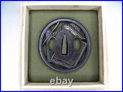 Edo period Japanese Antique Tsuba of Katana Samurai Sword Guard Iron Rare Design