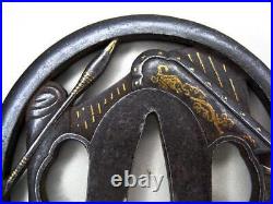 Edo period Japanese Antique Tsuba of Katana Samurai Sword Guard Iron Rare Design