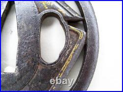 Edo period Japanese Antique Tsuba of Katana Samurai Sword Guard Iron Rare Design