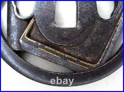 Edo period Japanese Antique Tsuba of Katana Samurai Sword Guard Iron Rare Design