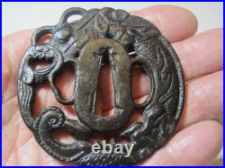 Excellent New-502 Iron Tsuba Round Dragon Diagram Good Tone