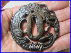 Excellent New-502 Iron Tsuba Round Dragon Diagram Good Tone