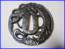 Excellent New-502 Iron Tsuba Round Dragon Diagram Good Tone