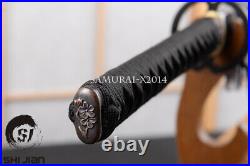 Exquisite hamon Japanese katana sword 1095 carbon steel clay tempered iron tsuba