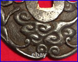 Fine Edo Era C 1775-Japanese- Hizen, Iron, Carved Double Dragon Katana Tsuba
