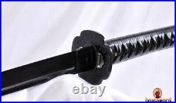 Full Tang All Black Samurai Sword Katana Damascus Steel Sharp Blade Iron Tsuba