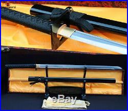 Full Tang Japanese Sword Ninjato Damascus Folded Steel Sharp Black Iron Tsuba